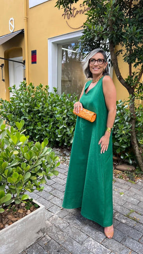 Vestido Paula Linho Verde Esmeralda